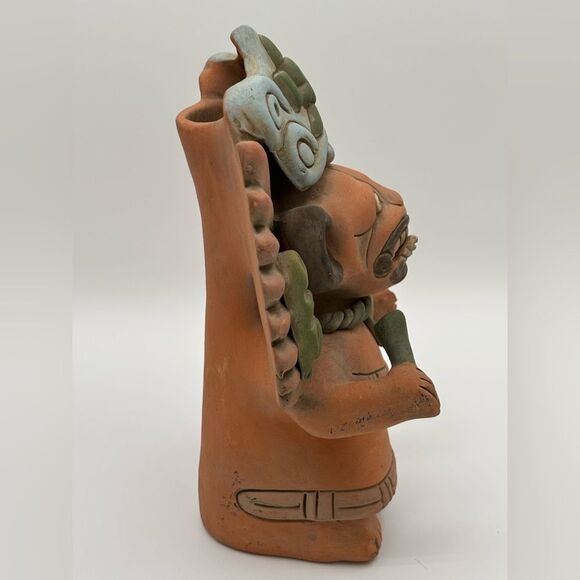 Mexican Autinah Reproduction 10” Mayan Man Incense Pen Holder Pottery MARKED - Picture 5 of 11